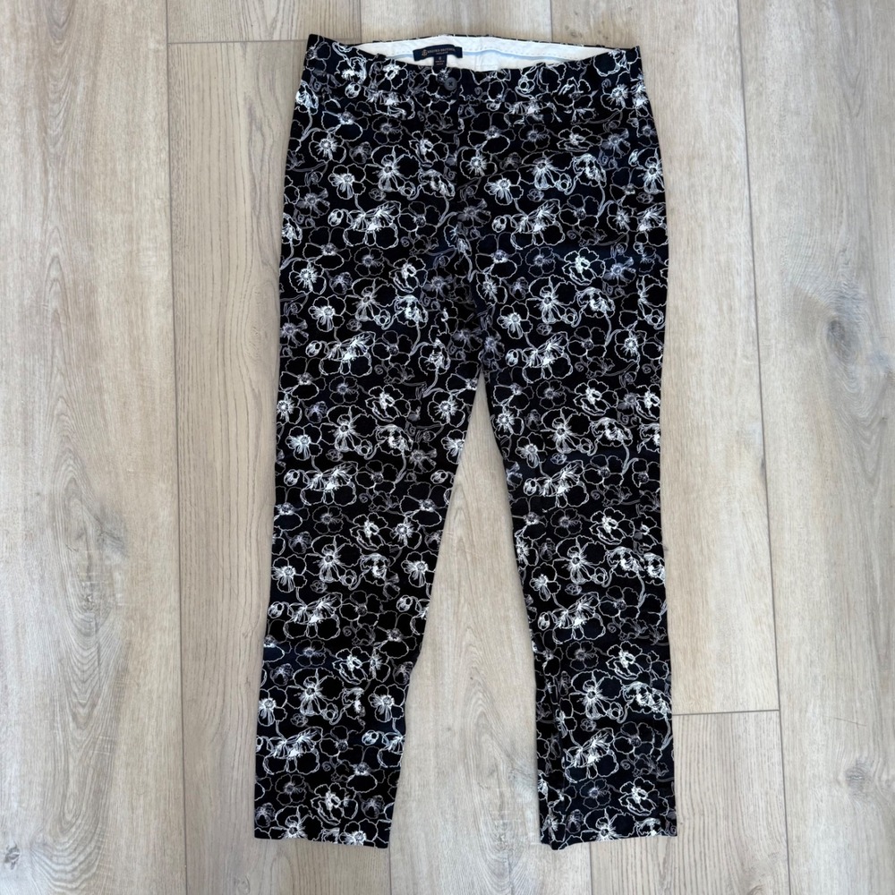 Brooks Brothers Natalie Fit Black White Floral Ankle Crop Stretch Pants WM 6 EUC - Picture 1 of 11